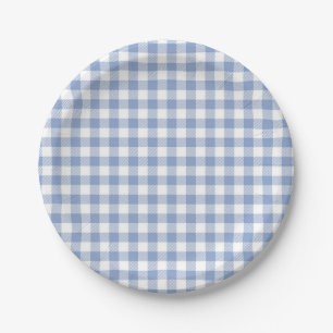 Prato De Papel Padrão clássico Gingham azul verificado