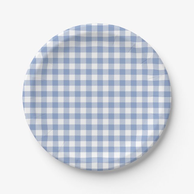 Prato De Papel Padrão clássico Gingham azul verificado (Frente)