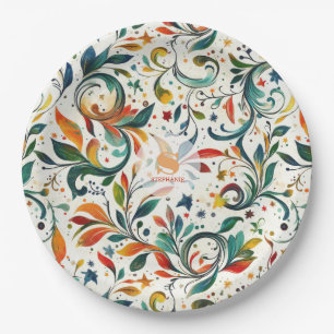 Prato De Papel Padrão Colorido De Folha De Paisley Inspirado Na V