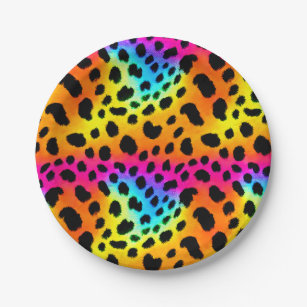 Prato De Papel Padrão Colorido do Arco-Íris Cheetah Sem Costura