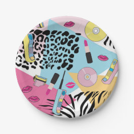 Prato De Papel Padrão Colorido dos anos noventa da década de 1990
