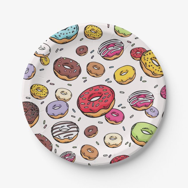 Prato De Papel Padrão contínuo de Donuts (Frente)