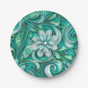 Prato De Papel Padrão contínuo de flor de papel azul-verde