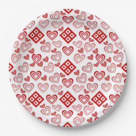 Prato De Papel Padrão Cor-de-rosa, vermelho e branco do dia de os