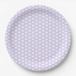 Prato De Papel Padrão Corações Brancos Pequenos Lavanda