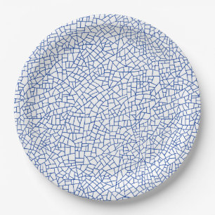Prato De Papel Padrão Craquelure - Marinho Azul em Branco