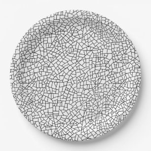 Prato De Papel Padrão Craquelure - Preto em Branco