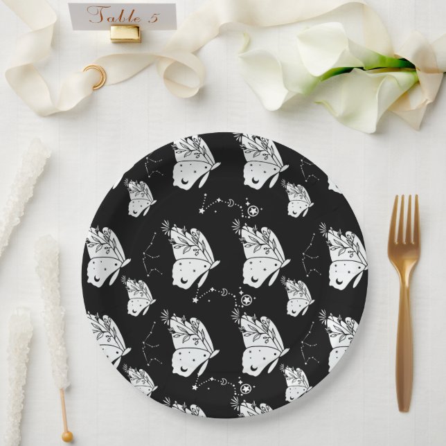 Prato De Papel Padrão da borboleta da mariposa preta (Casamento)