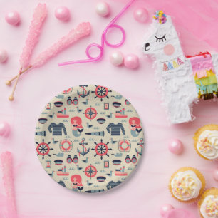 Prato De Papel Padrão da vida marinha