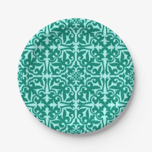 Prato De Papel Padrão damasco Ikat - Turquesa e Água