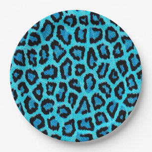 Prato De Papel Padrão das manchas de pele de leopardo azul