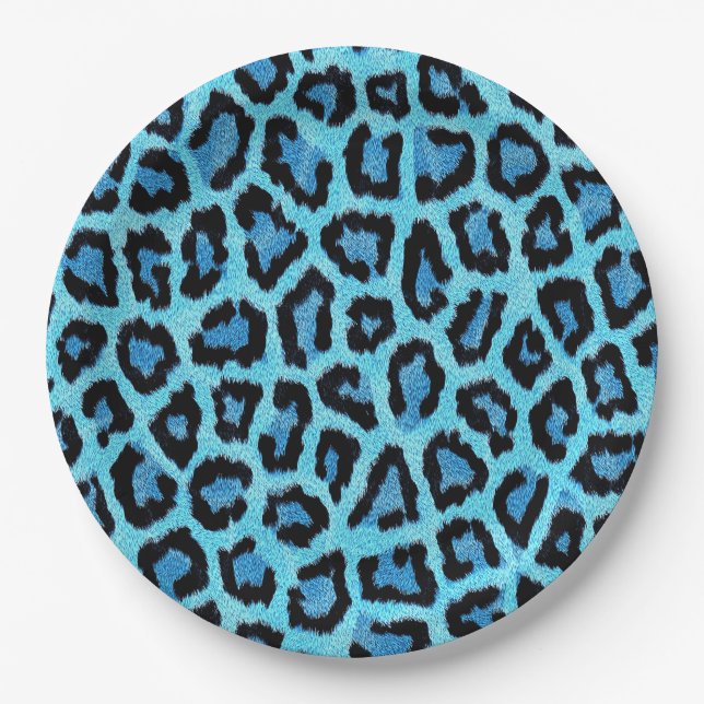 Prato De Papel Padrão das manchas de pele de leopardo azul (Frente)