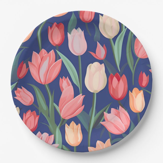 Prato De Papel Padrão das tulipas. (Frente)