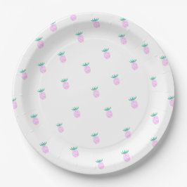 Prato De Papel Padrão de Abacaxi Rosa Tropical Fofo
