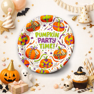 Prato De Papel Padrão de abóbora de Halloween laranja fofo para f