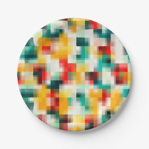 Prato De Papel Padrão de Abstrato branco amarelo azul vermelho v