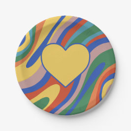 Prato De Papel Padrão de Abstrato de Retrô Colorida Trippy Heart