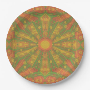 Prato De Papel Padrão de abstrato "Sunshine" em laranja e amarelo