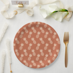 Prato De Papel Padrão de ananás tropical Terracotta e Peach