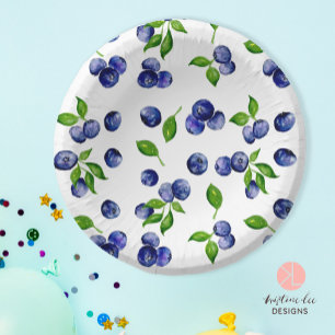 Prato De Papel Padrão de Aquarela de Aniversário Primeiro Berry