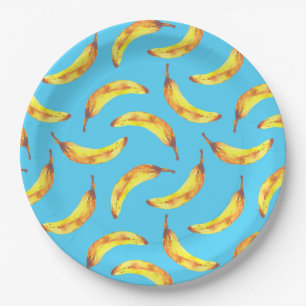 Prato De Papel Padrão de Aquarela de Bananas