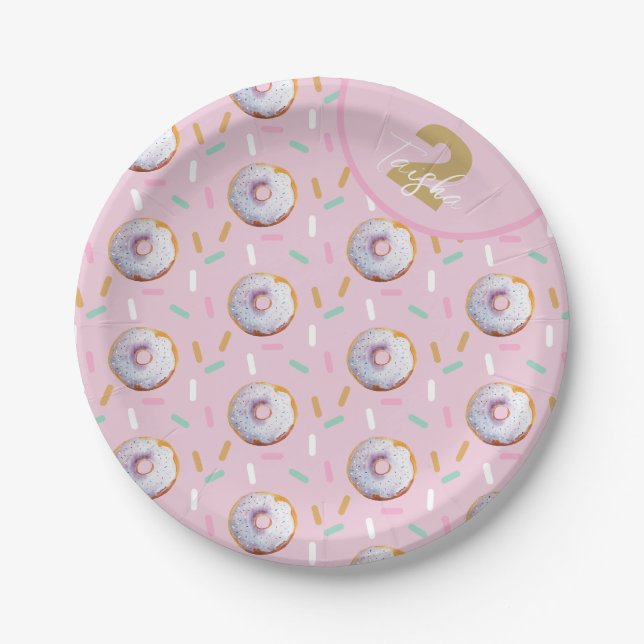 Prato De Papel Padrão de Aquarela de Donut com Confeitos Fofos (Frente)
