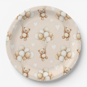 Prato De Papel Padrão de Aquarela Neutra de Balão de Urso de Pelú