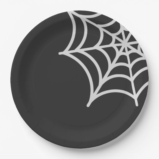 Prato De Papel Padrão de Aranha Assustadora de Halloween (Frente)
