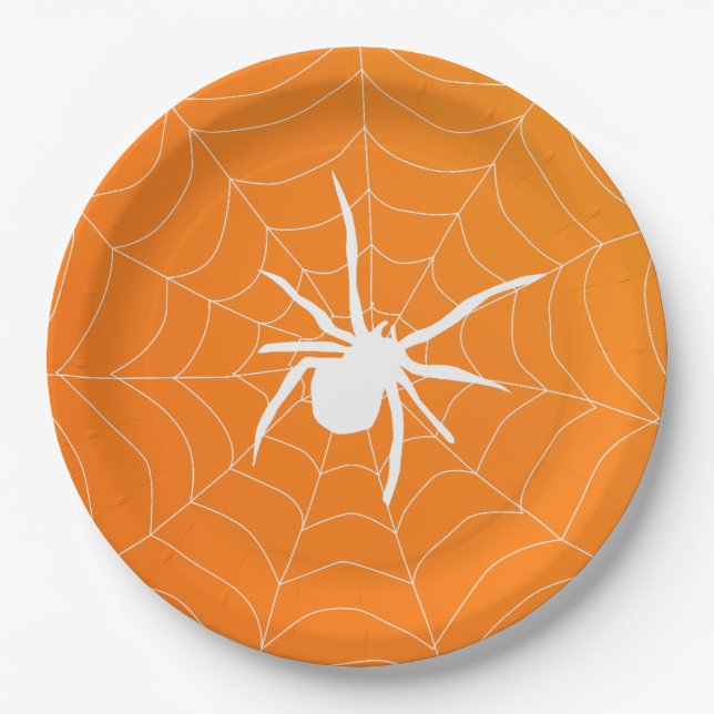 Prato De Papel Padrão de Aranha Assustadora de Halloween (Frente)