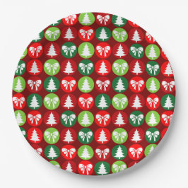 Prato De Papel Padrão de Arcos e Árvores de Natal Retroativas