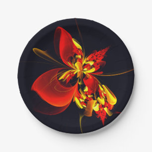 Prato De Papel Padrão de Arte Abstrata Floral Amarelo Vermelho Mo