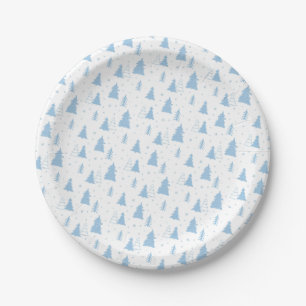 Prato De Papel Padrão de árvore de Natal Azul