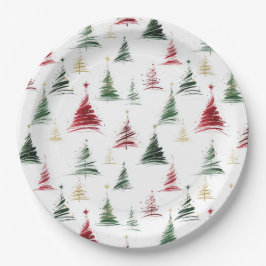 Prato De Papel Padrão de Árvore de Natal Minimalista por Toda a S