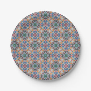 Prato De Papel Padrão de Azulejo Mosaico Colorido