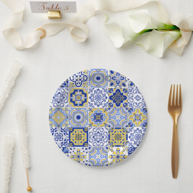 Prato De Papel Padrão de Azulejos Portugueses  (Casamento)