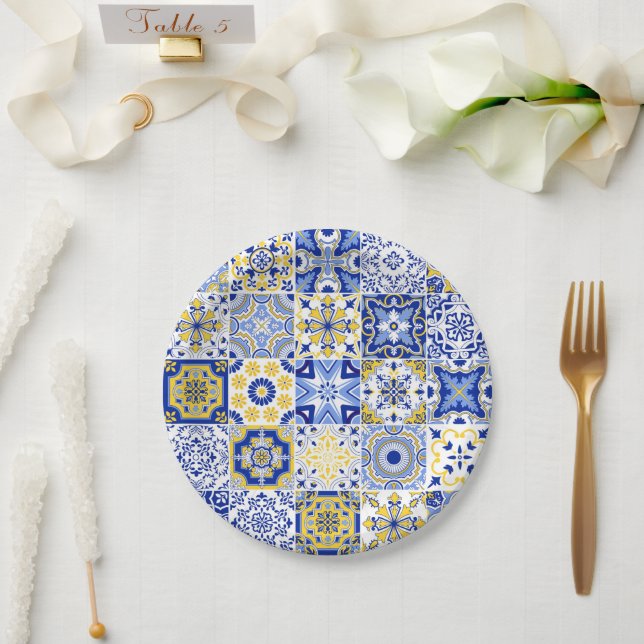 Prato De Papel Padrão de Azulejos Portugueses  (Casamento)