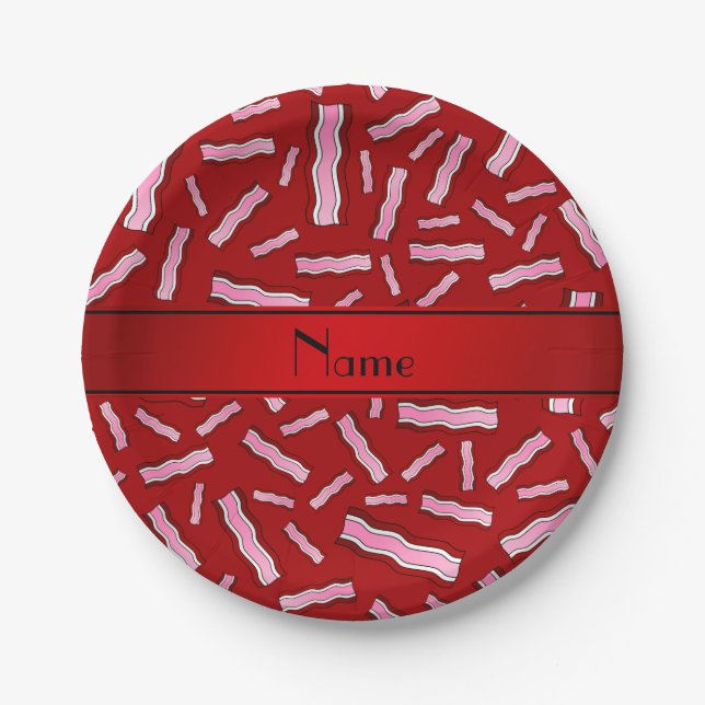 Prato De Papel Padrão de bacon vermelho de nome personalizado (Frente)