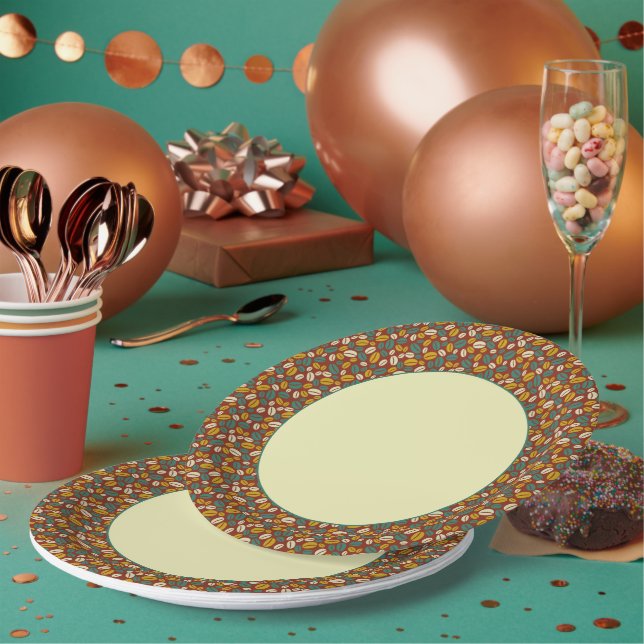 Prato De Papel Padrão de Beans de café Java castanho-amarelo-retr (Múltiplo)