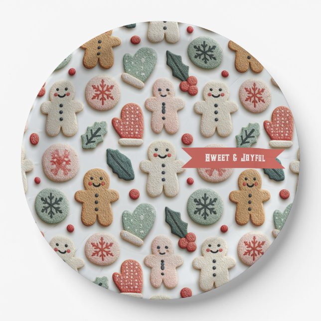 Prato De Papel Padrão de Biscoito de Natal Fofo (Frente)