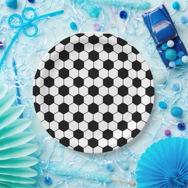 Prato De Papel Padrão de bola de futebol preto-e-branco (Festa)