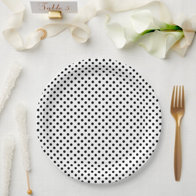 Prato De Papel Padrão de Bolinhas branca preta (Casamento)