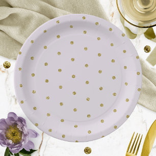 Prato De Papel Padrão de Bolinhas Brilhantes Roxo Lavanda Dourado