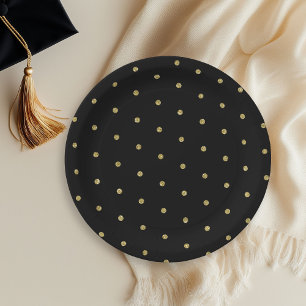 Prato De Papel Padrão de Bolinhas com Brilho Dourado Preto