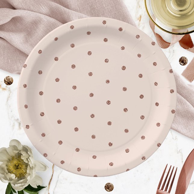 Prato De Papel Padrão de Bolinhas com Brilho em Rosa Dourado (Criador carregado)