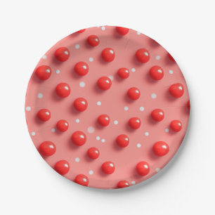 Prato De Papel Padrão de Bolinhas Vermelho e Branco 3D