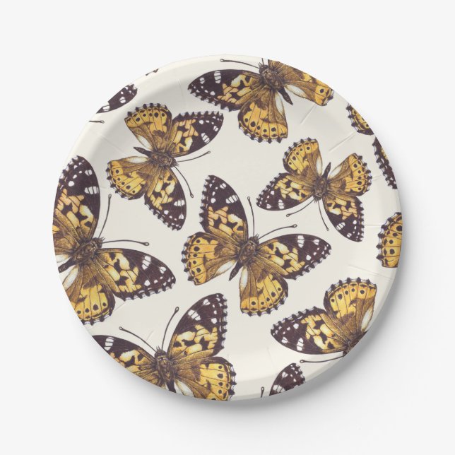 Prato De Papel Padrão de borboleta-dama pintada (Frente)