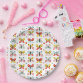 Prato De Papel Padrão de Borboleta e Floral