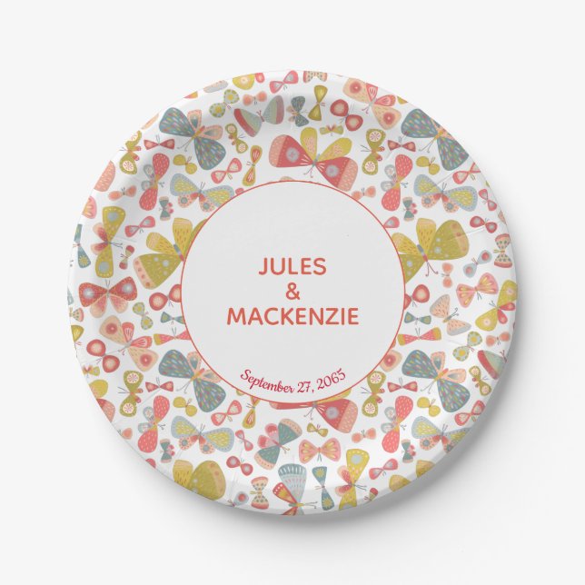 Prato De Papel Padrão de Borboleta Gráfico de Pastel Moderno (Frente)