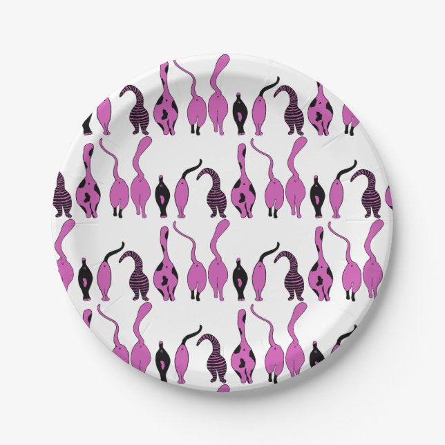 Prato De Papel Padrão de Bumbuns de Gato Roxo (Frente)