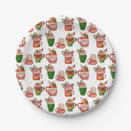 Prato De Papel Padrão de café de Natal com papel redondo de 7"